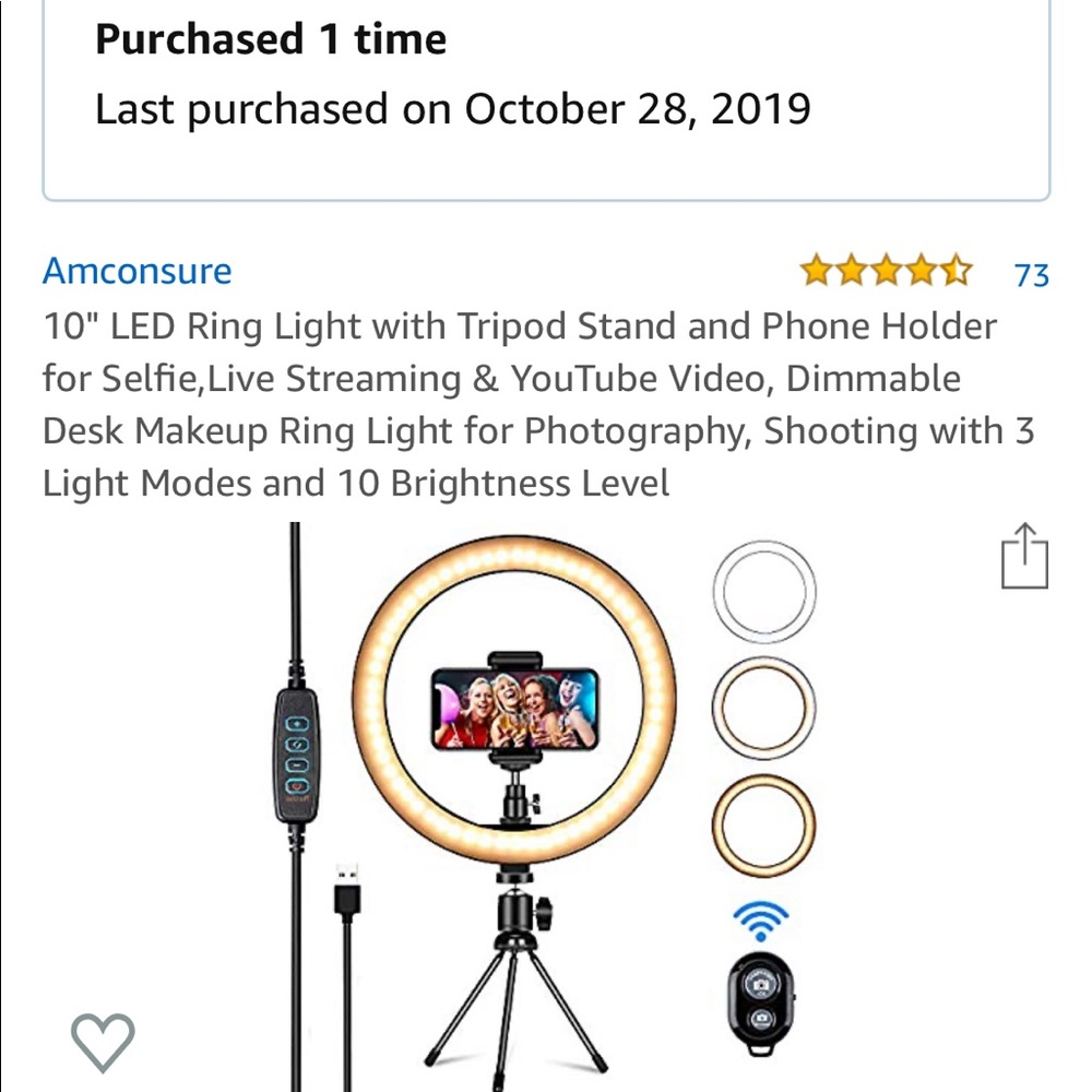 10” Ring light with stand